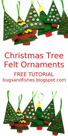 christmas tree felt ornaments with text overlay that reads, christmas tree felt ornaments free printable