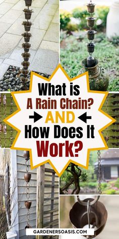 What Is A Rain Chain? And How Does It Work? Rain Chain Ideas, Stone Rain Chains, Rain Catcher Chain, Gutter Chains, Rain Bells Chains