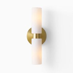 Fluted Double Short Indoor/Outdoor Sconce (3") | West Elm Bathroom Sconces, West Elm Bathroom, Double Vanity Lighting, West Elm Lighting, Bathroom Lighting Sconces, Canopy Glass, Salon Suites, Metal Canopy, Glass Vanity