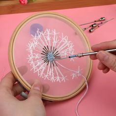 someone is working on an embroidery project with scissors