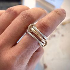 "Two Tone Ring Set, Interlocking Ring, Maximalist Ring, Gift for her, 1/20 14K Gold fill and 925 Silver, Mother's Day Gift Please Note: Our gold filled rings may have a visible solder mark and it may be brighter than the ring as we use 14k gold for soldering. This is not a Quality Issue but limitation and nature of materials & process we use to make handmade jewelry. We gently polish our jewelry so that the 14k gold layer stays intact and the jewelry lasts longer. We are very sorry, we will NOT be able to accept any returns in this regard. Thank you for your understanding and supporting our small business. Option 1. Half Round Band - Comfortable Fit *One of 14K gold filled 2.6mm(10 ga) half round band *Two of 2.0mm(12 ga) 925 sterling silver half round band *Two of 1.3mm thick gold filled Connected Rings, Ring Gold And Silver, Interlocking Ring, Buying Gold, Statement Ring Silver, Gold Filled Ring, Stacking Ring, Gold Filled Jewelry, Ring Gold