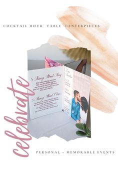 the wedding card is open and ready to be used as a brochure for guests