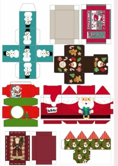 an assortment of paper crafts with santa and snowmen on them