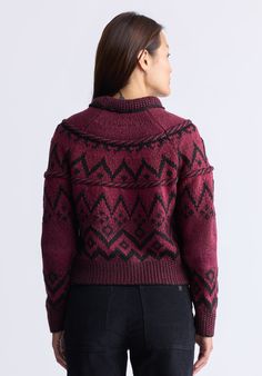 Embrace the timeless charm of classic patterns with our Lesina Fair Isle Knit Pullover Sweater. Designed in a cozy color palette, this sweater features a beautiful Fair Isle pattern that evokes a sense of winter nostalgia. The warm, soft knit provides both comfort and style, making it the perfect addition to your cold-weather wardrobe. The high neckline and relaxed fit ensure a flattering and comfortable silhouette, while the ribbed cuffs and hem add a touch of structure to the design. Winter Nostalgia, Cozy Color Palette, Cozy Colors Palette, Zinfandel, Fair Isle Pattern, Fair Isle Knitting, Knit Pullover, Classic Pattern, Knitted Pullover Sweaters