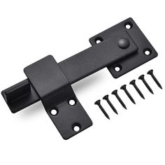 an image of a black door handle with screws