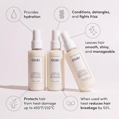 Ouai Leave In Conditioner & Heat Protectant Spray - Prime Hair For Style, Smooth Flyaways, Add Shine And Use As Detangling Spray - No Parabens, Sulfates Or Phthalates (4.7 Oz) Shampoo Advertising, Skin Care Things, Ouai Leave In Conditioner, Makeup Branding, Heat Spray, Detangling Spray, Ouai Hair, Stop Hair Breakage, Heat Protectant Spray