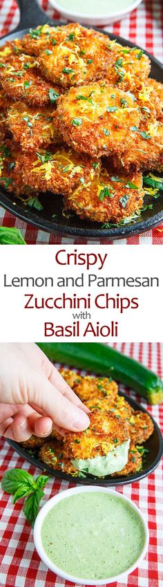 crispy lemon and parmesan zucchini chips recipe with basil aioli