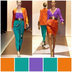 Combination With Purple Colour, Triadic Color Scheme Fashion, Orange Colour Combinations Dress, Analogous Outfit, Triadic Color Scheme, Green And Purple Outfit, Split Complementary Color Scheme, Orange Color Combinations, Color Harmonies