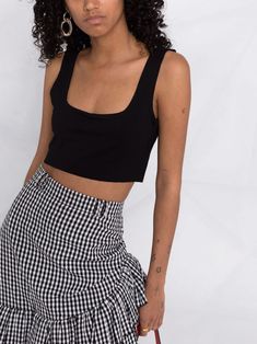 Black Miss Jane sleeveless cropped top from MANURI featuring U-neck, sleeveless and cropped. | MANURI Miss Jane sleeveless cropped top Sleeveless Crop Top, U Neck, Cropped Top, Top Brands, Mini Skirts, Crop Tops, Luxury Fashion, Black