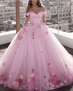 Fairy Princess Prom Dress, Pink Princess Dress Fairytale, Flowers Prom Dress, Blush Pink Wedding Dress, Flower Prom Dress, Satin Bridal Gowns, Blush Pink Wedding, Sixteenth Birthday