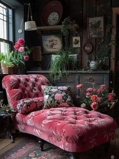 a living room filled with furniture and lots of flowers