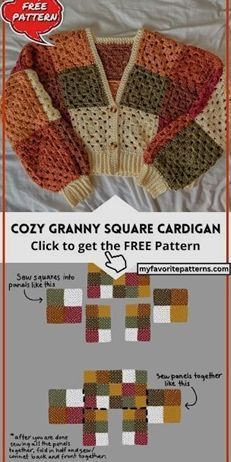 an advertisement for the cozy granny square cardigan