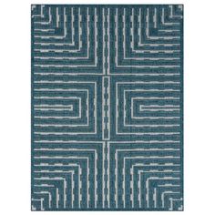 a blue rug with white lines on it