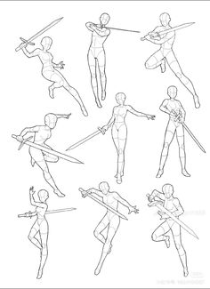 an outline drawing of different poses and body shapes