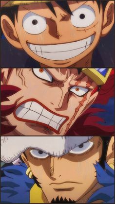 two different pictures of anime characters, one with an evil look on his face