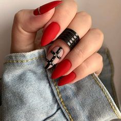 Edgy Nails Acrylic, Rebelde Nails Ideas, Red Edgy Nails, Red Rave Nails, Edgy Red Nails, Red Nails Black Tips, Punk Nail Designs, Vampire Nails Gothic