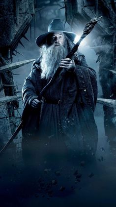 an old man with a long white beard holding a wand