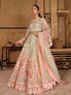 Malangi Fashion Dress try to make sure you have the best experience while selecting and buying your favourite Indian and Pakistani Outfits for any occasion like barat, walima, mehndi, nikkah, dholki, mayu, sangeet, engagement or reception guest in different style dress of salwar kameez, maxi peshwas, gown, saree, lehenga, sharara or ghararara color: Green pink Fabric Details: Net embroidery Maxi front Net embroidery Maxi back Net embroidery dupatta silk trouser replicate by malangi fashion dress Pakistani Lehenga, Suits Pakistani, Pakistani Salwar, Pakistani Wedding Dress, Designer Salwar, Chiffon Collection, Party Kleidung, Pakistani Wedding Dresses, Pakistani Designers