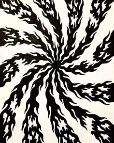 an abstract black and white painting with swirls