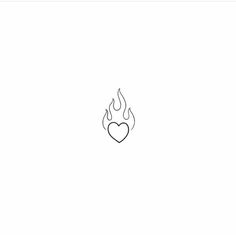 a black and white drawing of a heart with flames in the center on a white background