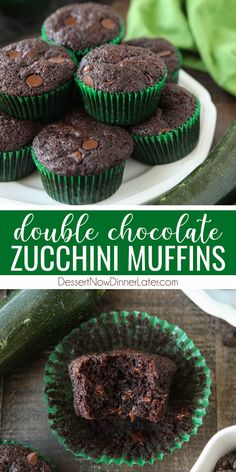 double chocolate zucchini muffins on a plate