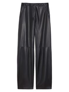 "Find MAX MARA STUDIO Zante Leather High-rise Straight-leg Pants on Editorialist. Crafted of soft leather, these Zante pants from Max Mara Studio are cut in a high-rise, straight-leg silhouette and feature belt loops, side slip pockets, and a zip fly with hook-and-bar closure. Belt loops Side slip pockets Zip fly, hook-and-bar closure 100% leather Dry clean by leather specialist Imported SIZE & FIT Model measurements: 5'10\" tall Model is wearing a US size 4. Max Mara Studio. Color: Black. Size: Fitness Models, Wide Waistband, Trouser Pants, Max Mara, Leather Goods, Straight Leg Pants, Wide Leg Pants, Black Pants, Apparel Accessories