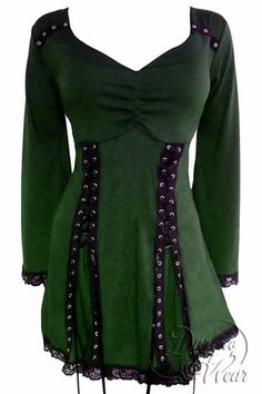 Dare To Wear Gothic Victorian Women's Electra Corset Top Envy Victorian Boho, Corset Shirt, Bohemian Tops, Green Man