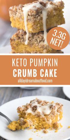 two pieces of keto pumpkin crumb cake on a plate