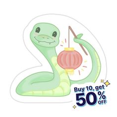 a green snake holding a chinese lantern with the number two on it's back