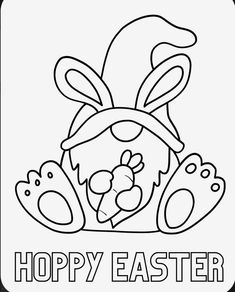 a happy easter bunny with an egg in it's lap and the words hoppy easter