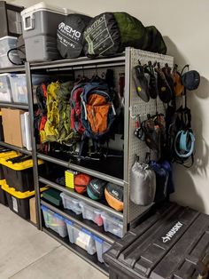 an organized storage area in a garage