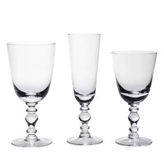 three wine glasses sitting next to each other