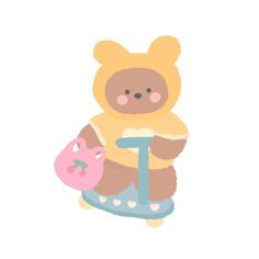 a teddy bear sitting on top of a pink object