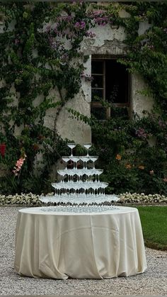 a wedding cake sitting on top of a table