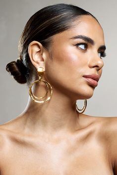 Double the trouble. these layered drop earrings add a finishing touch to every look. Try styling Hana with a sleek bun during your next date night to show off all they have to offer. Features - Gold toned - Circular design - Double layered - Stud fasteningProduct InformationDesigned exclusively by Club L London Gold-toned steel (100% Stainless Steel) SKU: CL134171007Returns Information Earrings and pierced jewellery cannot be returned for health and hygiene reasons. Health And Hygiene, Staple Earrings, Chunky Twists, Midi Bridesmaid Dress, Club L London, Sleek Bun, Statement Hoop Earrings, Chunky Hoop Earrings, Hoop Design