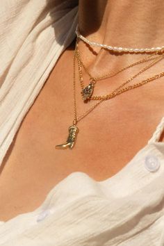 Giddy Up Boot Necklace 14k Gold Jewelry Jurate Western Necklace Stack, Cowgirl Boot Jewelry, Modern Cowgirl Necklace, Cowboy Boots Necklace, Rodeo Necklace, Cowgirl Boot, Cowgirl Jewelry, Western Style Outfits, Be Bold