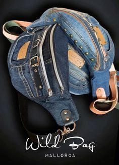 the back side of a blue jean purse