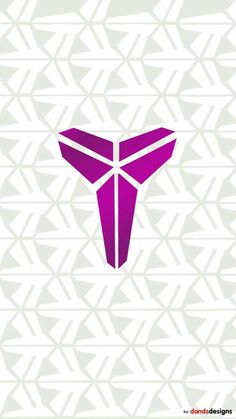 an origami style logo on a white and purple background with geometric shapes around it