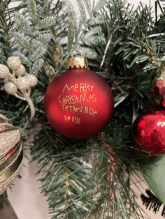 red christmas ornament with children's handwriting on it Aunt Gifts