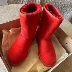 Ugg Boots Nwot Women Classic Short Ii Red Boot Size 6. Never Worn Classic Red Winter Boots, Casual Boots With Red Sole And Round Toe, Classic Red High-top Boots, Classic Red Boots With Round Toe, Casual Boots With Red Sole And Closed Toe, Casual Closed Toe Boots With Red Sole, Red High-top Casual Boots, Casual Red Winter Boots, Casual Red High-top Boots