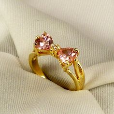 Pink Cubic Zirconias Bow Tie Gold Designer Ring New Never Worn Pink And Gold Rings, Bow Engagement Ring, Pink Rings, Dope Jewelry Accessories, Pandora Pink, Colorful Nail, Glamour Nails, Bow Ring, Magical Jewelry