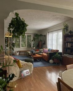 a living room filled with furniture and lots of windows