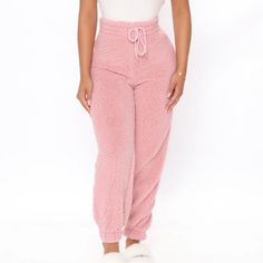 - New With Tags - Size Medium - Sweatpants - Joggers - Sherpa - Faux Fur - Elastic Waistband - Functional Drawstrings - 100% Polyester - Top To Bottom: 37.5 Inches Pink Pants With Elastic Waistband For Winter, Cozy Pants With Pockets For Winter, Cozy Winter Pants With Pockets, Trendy Winter Loungewear Pants, Cozy Winter Bottoms With Elastic Waistband, Cozy Bottoms With Elastic Waistband For Winter, Winter High-waisted Sweatpants For Loungewear, Cozy Winter Bottoms Long Pants, Pink Winter Bottoms With Pockets