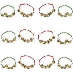 six different bracelets with bells on them