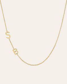 14k Gold Asymmetrical Multiple Initials Necklace | ZOE LEV Initial Necklace Two Kids, Nature, Letter Necklace Initials, Initials Necklace, Wedding Initials, Floating Necklace, Initial Necklace Gold, Monogram Necklace, Gold Initial