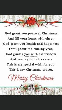 a christmas card with the words god grant you peace at christmas and fill your heart with cheer