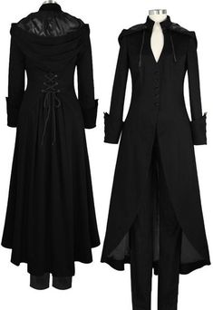 Women Fashion Victorian Double Cape Coat Long Jacket Gothic Black Steampunk Trench Coat Hood Uniform Plus Size S-4XL Goth Coat, Dress Coat Outfit, Black Steampunk, Victorian Coat, Hooded Trench Coat, Victorian Costume, Gothic Corset, Dress Coat, Cape Coat