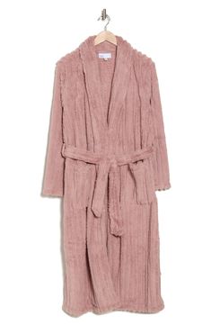 Envelop yourself in the luxurious softness of this textural ribbed robe constructed from plush, high-pile fleece and finished with handy patch pockets. Shawl collar Long sleeves Front patch pockets Removable tie belt 100% polyester Machine wash, tumble dry Imported Plush Robes For Women, Fuzzy Robe, Plush Robe, Robes For Women, Fleece Robe, Shawl Collar, Tie Belt, Patch Pocket, Nordstrom Rack