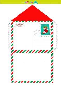 a christmas envelope with an envelope inside and the word express written in red, green and white