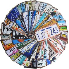 a circle made up of different license plates